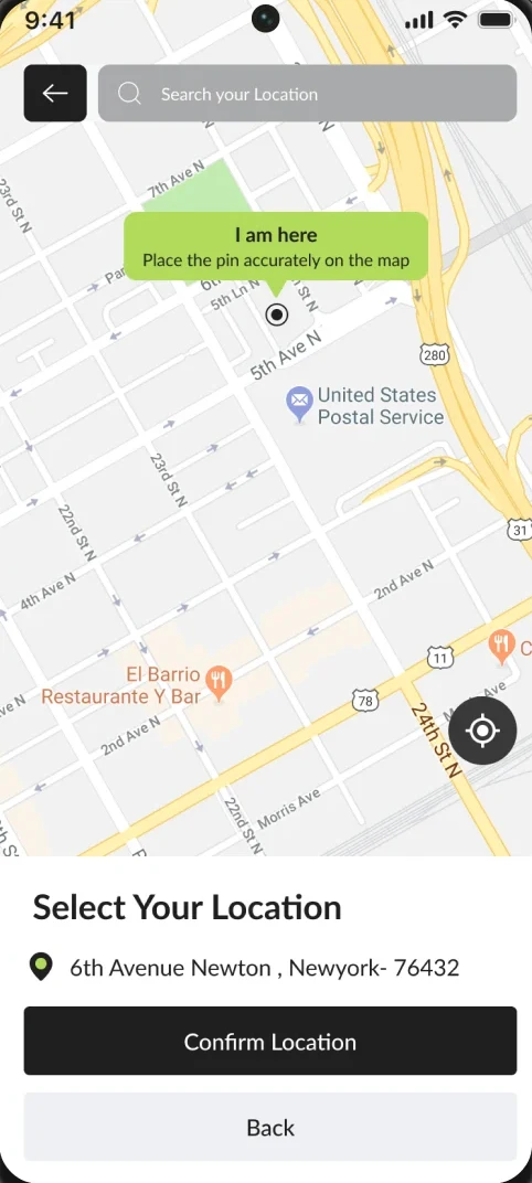 Choosing a location on the map